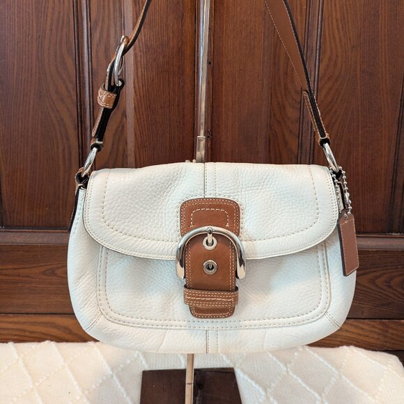 Y2K/vintage coach F13105 pebbled leather SOHO off white with tan shoulder bag - Picture 2 of 15